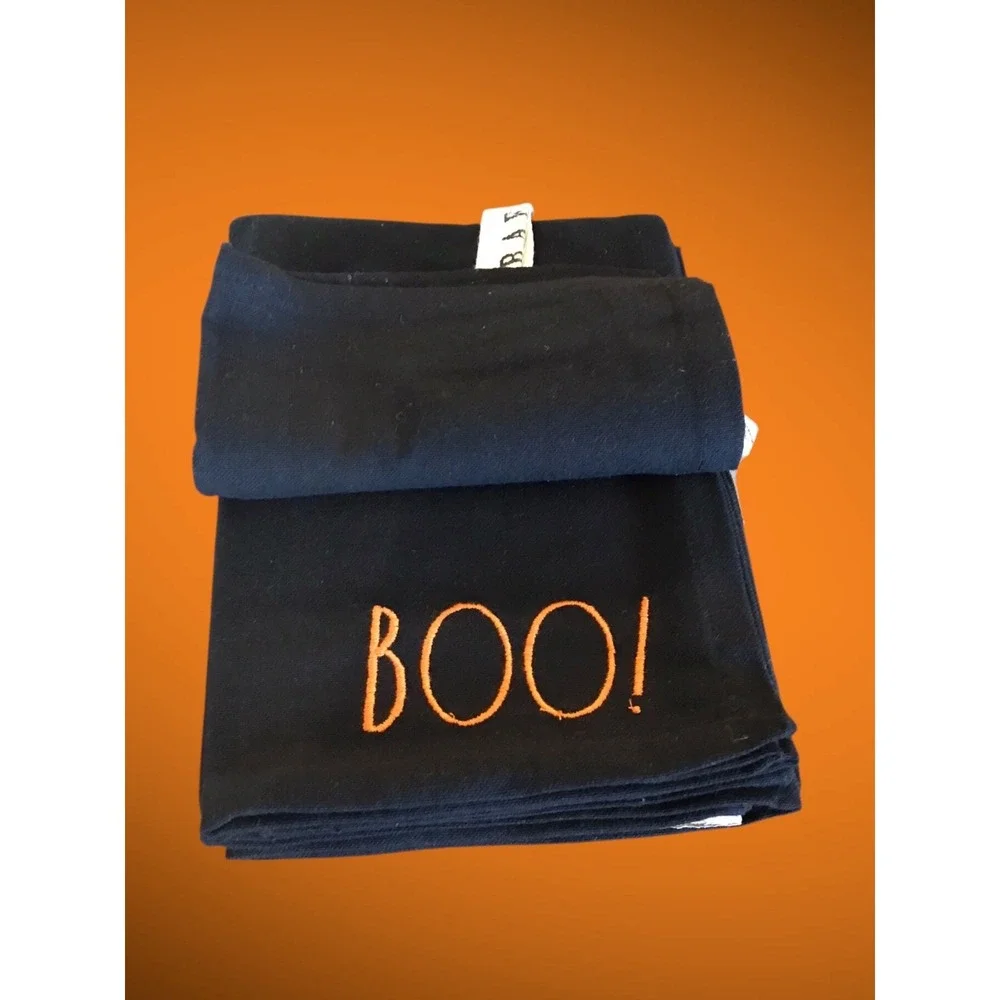 4pc Rae Dunn Halloween Black Napkin Set Trick or‎ Treat Spooky Boo Trick Treat